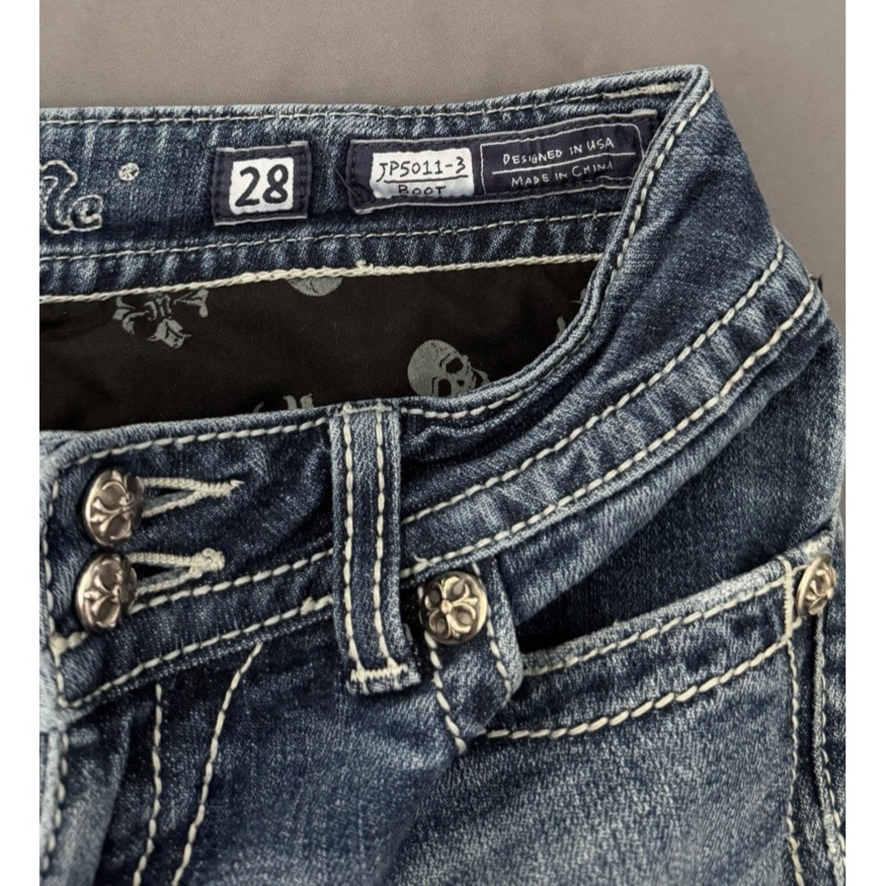 Miss Me Jeans Womens Size 28 Bootcut Medium Wash Embroidered Embellished Stretch - Picture 6 of 15